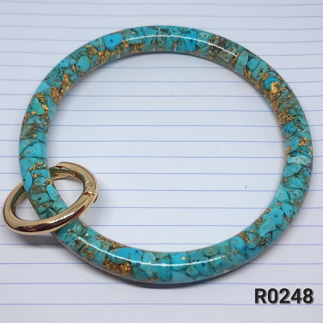 Turquoise Stone & Gold Flake Bangle Keychain Wristlet - Soo Charming