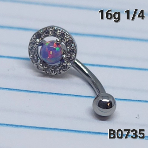 16g Silver Purple Opal CZ Halo 1/4 Eyebrow Ring