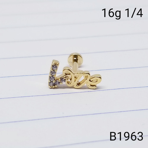 16g Gold LOVE CZ 1/4 Labret Ring