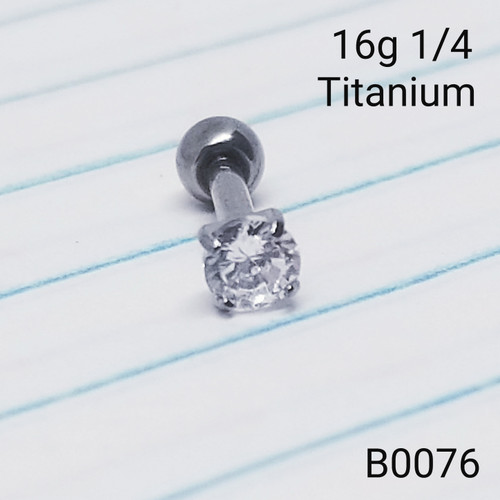 16g Titanium CZ Round 1/4 Cartilage Stud