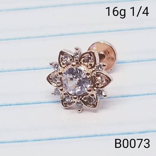 16g Rose Gold CZ Mandala Flower Short 1/4 Labret Ring