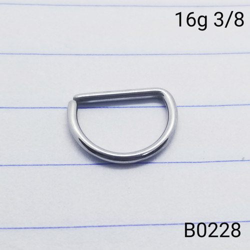 16g Silver Bend Hoop Septum D- Ring 3/8