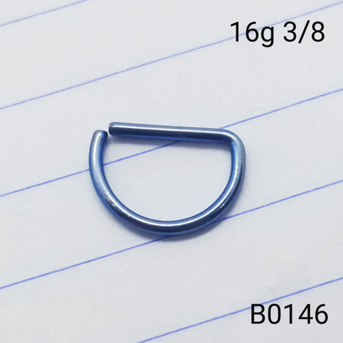 16g Blue Bend Hoop Septum D- Ring 3/8