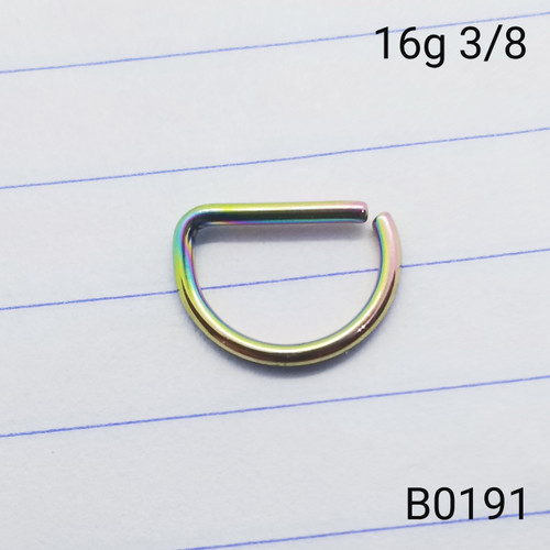 16g Rainbow Bend Hoop Septum D- Ring 3/8