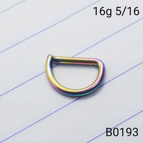 16g Rainbow Bend Hoop Septum D- Ring 5/16