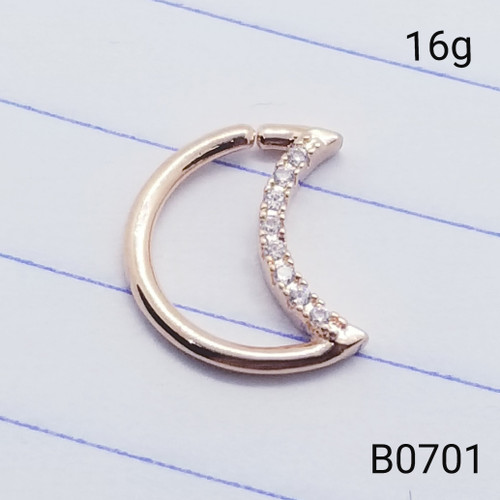 16g Rose Gold CZ Moon Shaped 3/8 Daith Ring