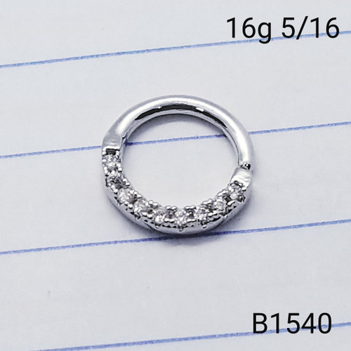 16g Silver CZ Lined Bend Hoop Ring 5/16