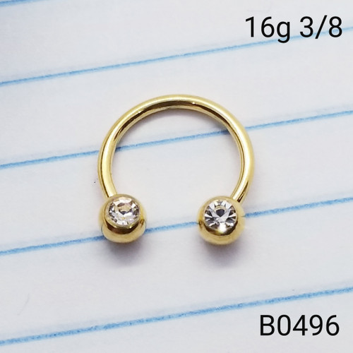 16g Gold Clear Horseshoe Ring