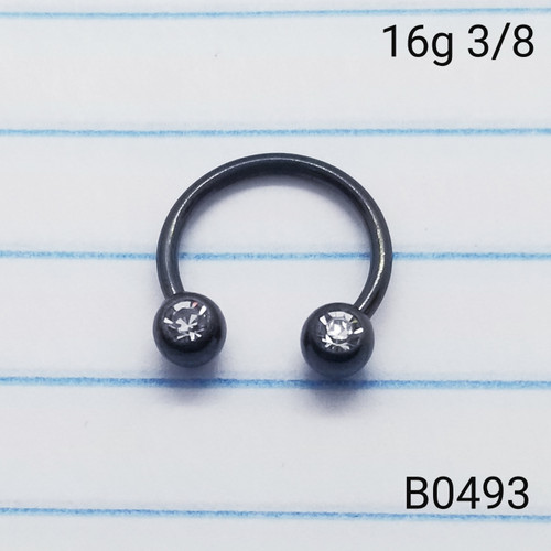 16g Black Clear Horseshoe Ring