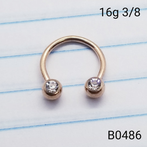 16g Rose Gold Clear Horseshoe Ring