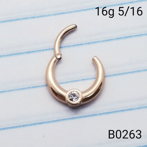 16g Rose Gold CZ Hinged Hoop Seamless Ring