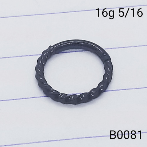 16g Black Twisted Hinged Hoop Seamless Ring