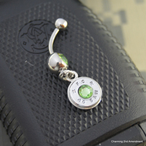 40 Peridot Silver Bullet Dangle Belly Button Ring