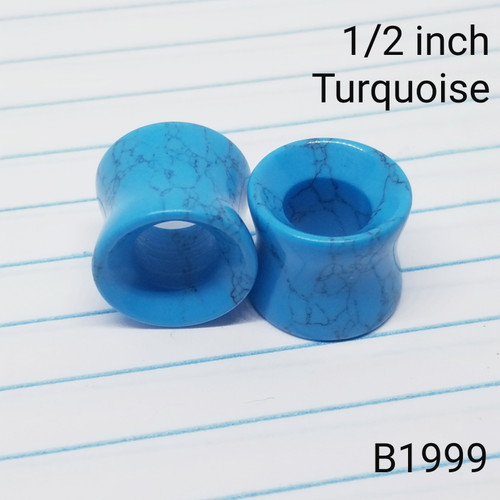 1/2 inch Turquoise Stone Hollow Tunnels Plugs Gauges B1999