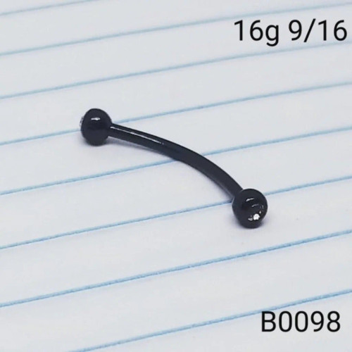 16g Black CZ 9/16 Curved Barbell Tongue Ring B0098