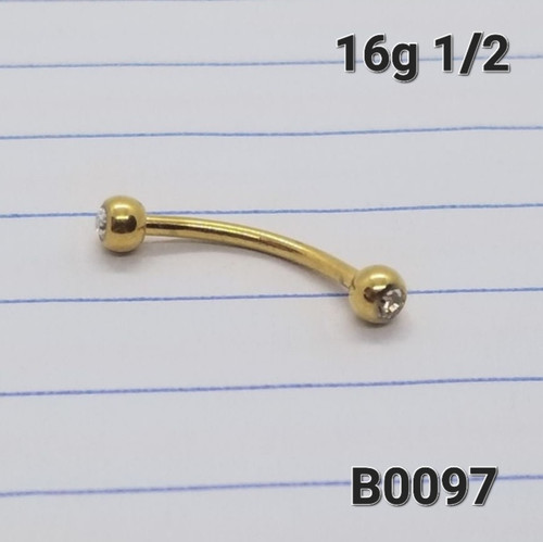 16g Gold CZ 1/2 Curved Barbell Tongue Ring B0097