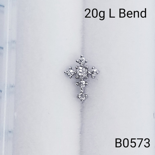 20g Silver CZ Cross L-Bend Nose Ring B0573 20g Silver CZ Cross L-Bend Nose Ring B0573