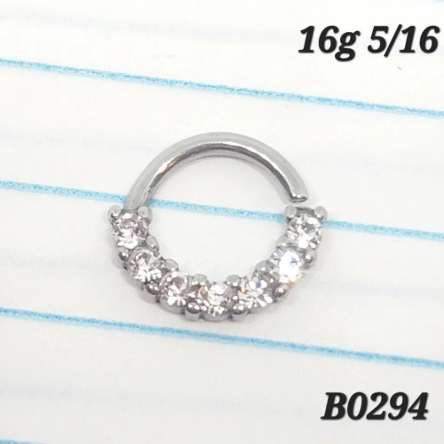 16g Silver 7 CZ Lined Bend Hoop Ring