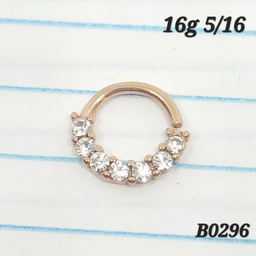 16g Rose Gold 7 CZ Lined Bend Hoop Ring