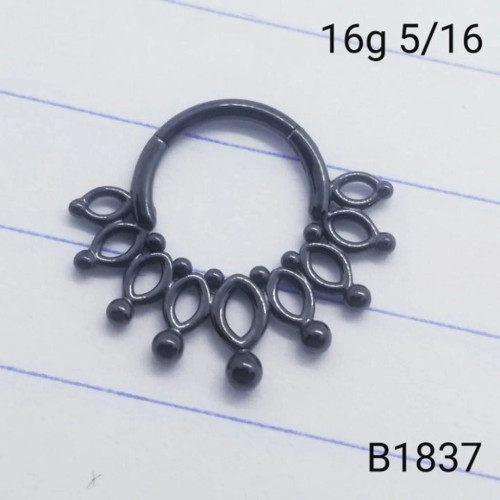 16g Black Stainless Loop 5/16 Hinged Hoop Septum Clicker Ring