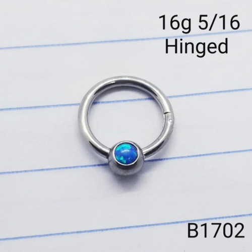 16g Silver Blue Opal Hinged CBR Hoop Seamless Ring