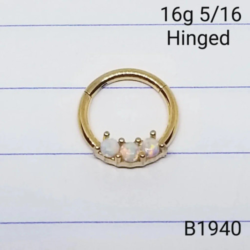 16g Gold 3 White Opal Hinged Hoop Seamless Ring