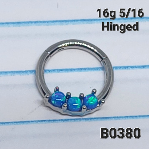 16g Stainless Blue Opal 5/16 Hinged Hoop Seamless Ring