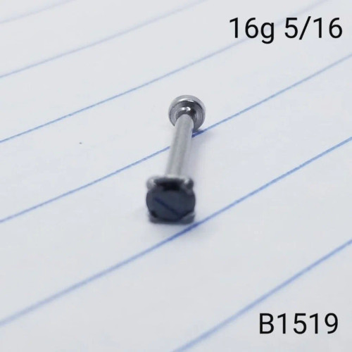 16g Silver 3mm Black CZ Micro 5/16 Labret Ring