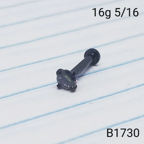 16g Black Stainless 3mm Vitrail AB CZ 5/16 Labret Ring Stud B1730