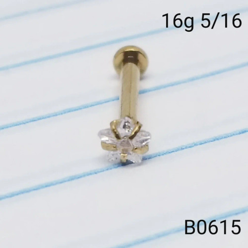 16g Gold 3mm Star CZ Micro Labret Ring