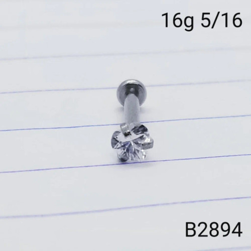 16g Silver 3mm Heart CZ Micro Labret Ring