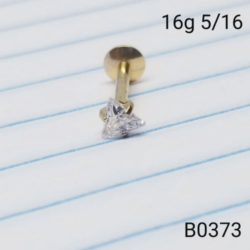 16g Gold Triangle 4mm CZ 5/16 Labret Ring