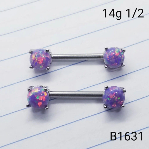 14g Silver Purple Opal Nipple Rings Barbells 1/2