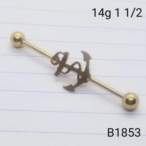 14g Gold Anchor Industrial Barbell Earring