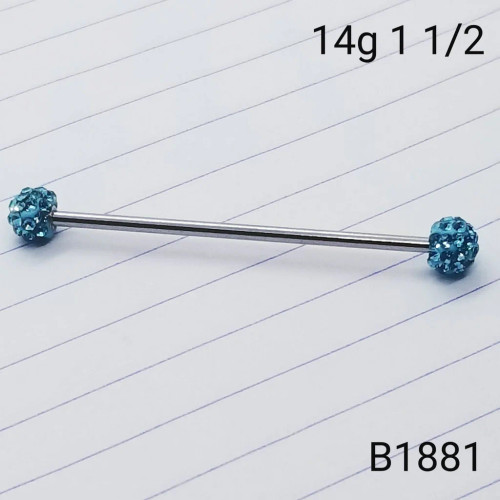 14g Silver Blue Ferido Crystal Ball Industrial Barbell Earring