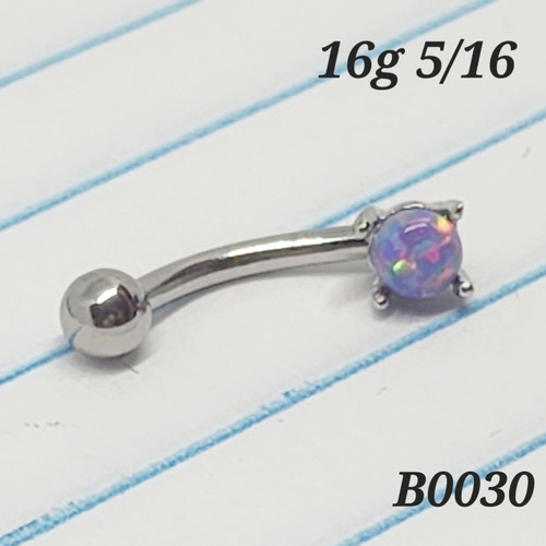 16g Silver Purple Opal Eyebrow Ring