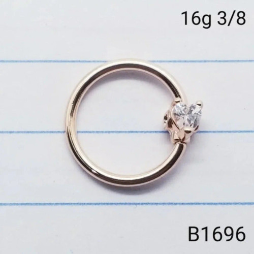 16g Rose Gold Heart CZ Captive Bead Ring BCR CBR