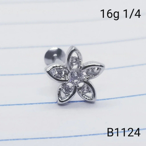 16g Silver Flower CZ 1/4 Labret Ring