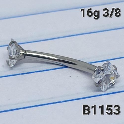 16g Silver 3mm Square CZ 3/8 Eyebrow Ring