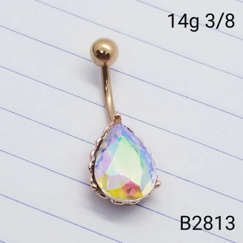 14g Rose Gold AB Tear Drop Belly Ring