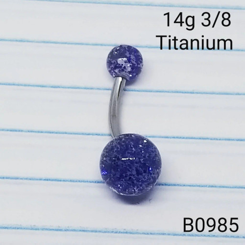 14g Titanium Blue Glitter 3/8 Belly Ring B0985