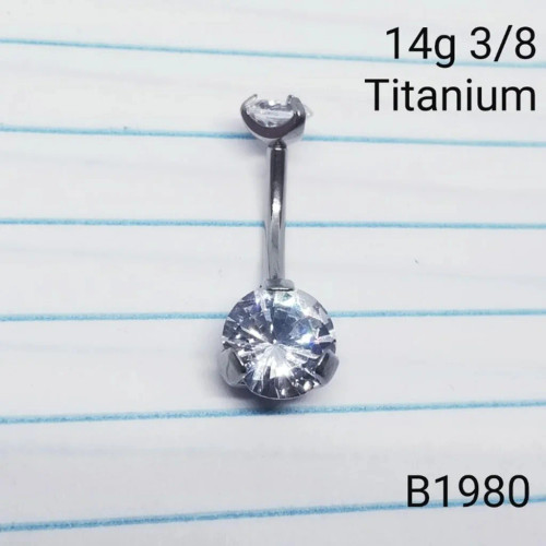 14g Titanium 8mm Round CZ 3/8 Belly Ring