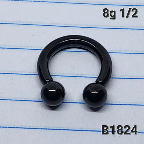 8g Black Stainless 1/2 Horseshoe Ring Gauges B1824