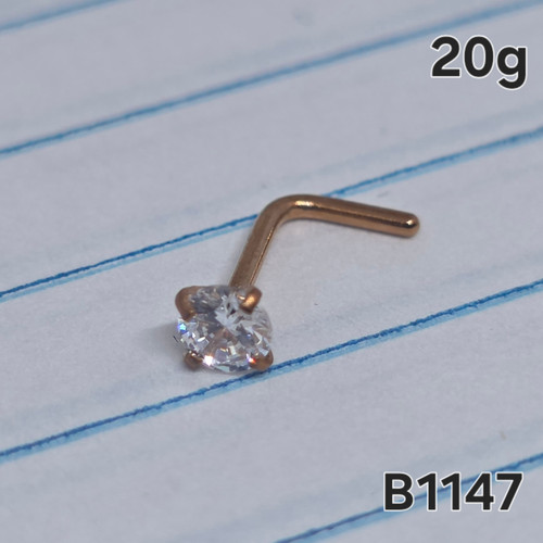 20g Rose Gold 3mm CZ L-Bend Nose Ring