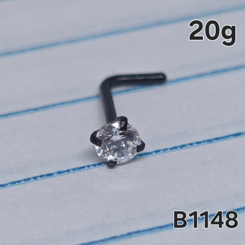 20g Black 3mm CZ L-Bend Nose Ring B1148