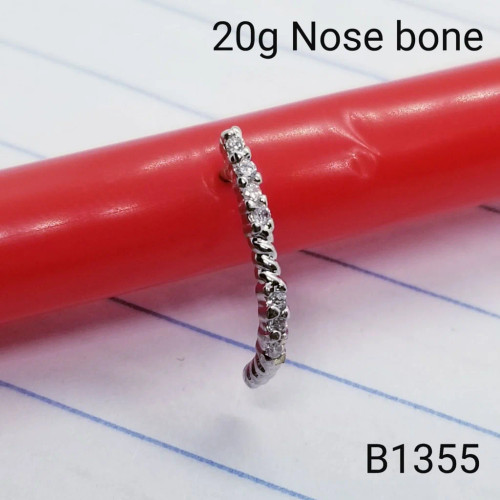 20g Silver Crawler CZ 1/4 Nose Bone Stud B1355