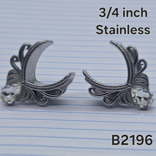 3/4 inch Stainless Silver CZ Spreader Plugs Gauges B2196