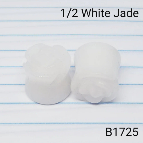 1/2 Inch Organic White Jade Rose Plugs / Tunnels