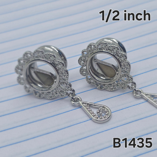1/2 inch Silver MOP Dangle Screw Plugs Gauges B1435