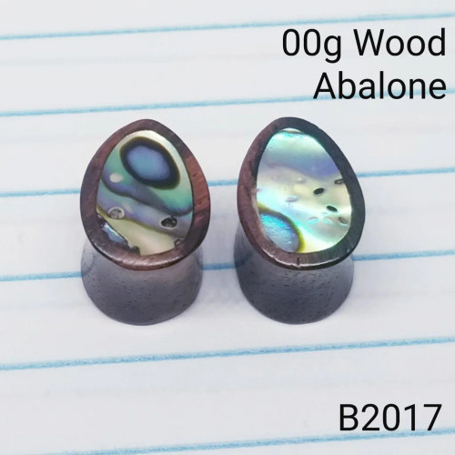 00g Wood Abalone Tear Drop Plugs / Tunnels